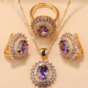 Resim Sunflower Yüksek Kaliteli Zirkonya Küpe Kolye Kolye Yüzük Ayarlanabilir Boyut Moda Aksesuarı 18K Altın Kaplama Kadınlar Düğün/Parti/Düğün/Noel Moda Takı Seti Çoklu Renkler Mevcut 