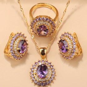 Resim Sunflower Yüksek Kaliteli Zirkonya Küpe Kolye Kolye Yüzük Ayarlanabilir Boyut Moda Aksesuarı 18K Altın Kaplama Kadınlar Düğün/Parti/Düğün/Noel Moda Takı Seti Çoklu Renkler Mevcut 