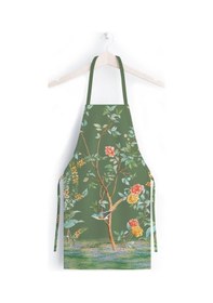 Resim Yeşil Çiçek Detaylı Mutfak Önlüğü Keten Kumaş, Uluslararası Yıkama Ve Solmama Sertifikası Çok Renkli 