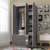 Resim Kenzlife gardırop 3 kapılı 2 çekmeceli fesleğen 180*120*52 gri XLARGE kapaklı gardolap dolap 