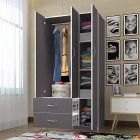 Resim Kenzlife gardırop 3 kapılı 2 çekmeceli fesleğen 180*120*52 gri XLARGE kapaklı gardolap dolap 