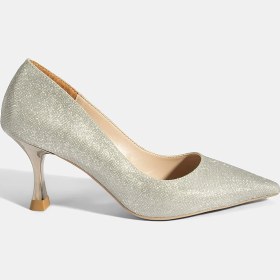 Resim Desa Kadın Gümüş Simli Topuklu Abiye Ayakkabı 