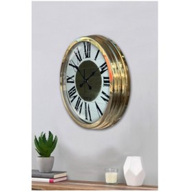 Resim Altın Gold Rengi Metal Çerçeveli Salon Ofis Duvar Saati 40 Cm B52 