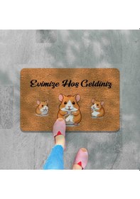 Resim Dijital Baskılı Kapı Önü Paspas Hoşgeldiniz Çok Amaçlı Iç Ve Dış Kapı Paspası Bej - Siyah 