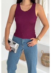Resim Kadın Dokulu Atlet & Kolye & Sweatshirt Takım Sıcak & Şehirli Stil Bordo 