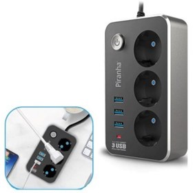Resim SANEC Isıya Dayanıklı Termal Akım Korumalı 2 Mt 10a 2500w 3lü Priz Ve 3 Usbi 2.1a Uzatma Kablosu 