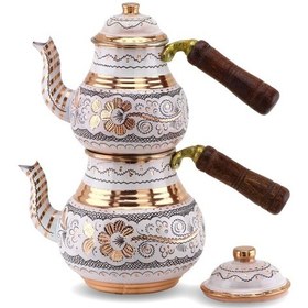 Resim Gül Çiçek Royal Küçük Bakır Çaydanlık 1,4 Lt Bakır 