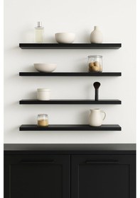 Resim 50 Cm 4lü Mat Siyah Mdf Uçan Duvar Rafı Gizli Bağlantı Kitaplık Siyah 