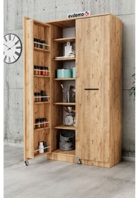 Resim Art 2 Kapaklı Erzak Kiler Mutfak Dolabı Atlantik Çam 