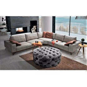 Resim Yuvarlak Chester Model Kapitoneli Oval Orta Puf- Modern Puf Gri 
