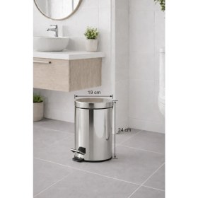 Resim PremiumPort Şık 5 Lt Metal Çöp Kovası ve Tuvalet Fırçası Seti, Krom Kaplama 