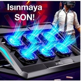 Resim Polham Ultra Sessiz 6 Fanlı Laptop Soğutucu Stand, Led Işıklı Gaming Laptop Soğutucu 6 Kademeli 