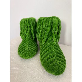 Resim Merut Style El Örgüsü Kadife Yeşil Püsküllü Ev Botu Panduf 
