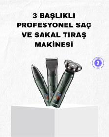 Resim AyrStore xmlbytr Şarjlı ve Kablosuz 3 Başlıklı Profesyonel Bakım Seti - Saç Sakal Burun ve Kulak Dü 
