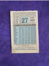 Resim 27 Eylül 2002 Takvim Yaprağı - Nostalji Koleksiyonluk Takvim Yaprağı 