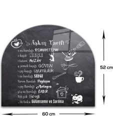 Resim Decorita Cam Ocak Arkası Koruyucu | Oval Şekilli | Aşkın Tarifi | 52cm X 60cm 