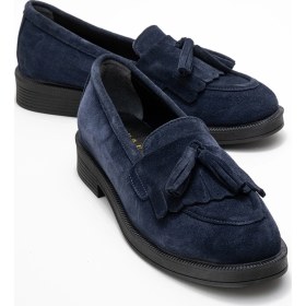 Resim Milina Lacivert Süet Püsküllü Hakiki Deri Kadın Loafer Ayakkabı Lacivert 