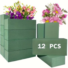 Resim 12 Yeşil Çiçek Köpük Blokları, Taze ve İpek Çiçekler için Uygun, Boyut 11.0cm*7.49cm*3.99cm, Dikim ve DIY El İşleri için İdeal, Düğün Masa Süslemeleri ve Parti Dekorasyonları için Mükemmel 