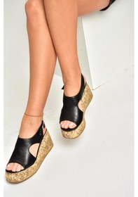Resim Fox Shoes U996755009 Siyah Dolgu Topuklu Kadın Ayakkabı Siyah-suni Deri 