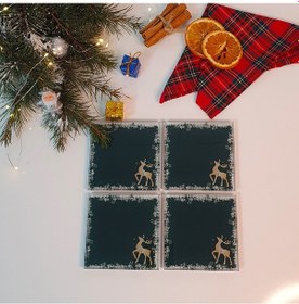 Resim Decorita Cam Bardak Altlığı Yeni Yıl Kar Çerçeveli 4'lü Takım Çok Renkli 