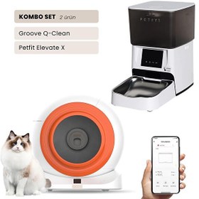 Resim Groove Q-Clean WiFi Akıllı Otomatik Kedi Tuvaleti Turuncu - Petfit Elevate X 4L WiFi Akıllı Otomatik Mama Kabı 
