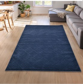 Resim Latte Lacivert Yumuşak Peluş Dokuma Halı Yolluk Çocuk Odası Oturma Odası Salon Mutfak Halısı Y499a Wd26 