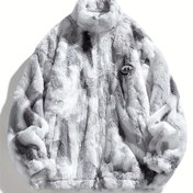 Resim Sonbahar ve Kış Çiftler için Tie-Dye Gradyan Yaka Peluş Ceket, Erkekler İçin Yüksek Kaliteli 2856m Sıcak Tutan Kışlık Mont 