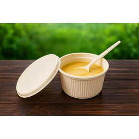 Resim Ekolojik Ambalaj Doğa Dostu Çok Amaçlı Kapaklı 300cc Kase ve Kaşık Seti – 10 ar Adet Kapaklı Kase ve Kaşık | Aşure-Ta 