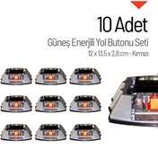 Resim İleri Trafik 10'lu Set Kırmızı Solar Çakar Yol Butonu, Poliüretan Taban 