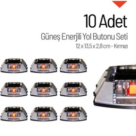 Resim İleri Trafik 10'lu Set Kırmızı Solar Çakar Yol Butonu, Poliüretan Taban 