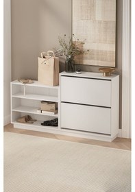 Resim Düşer Kapak Ayakkabılık 2 Kapaklı 5 Bölmeli Kayar Raflı Ayakkabılık Serap Beyaz Beyaz 