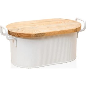 Resim The Mia Stripe Ahşap Kapaklı Ekmek Saklama Kutusu Beyaz 40X22X18 cm 