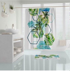 Resim Banyo Perdesi Palmiye Desen Dijital Baskılı Duş Perde Polyester K Çok Renkli 