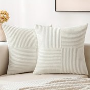 Resim Bohemian Korduroy Yastık Kılıfları 2'li Paket - Eklemeli Çizgili Dokulu Dekoratif Yastık Kılıfları, El Yıkama, Fermuarlı Kapatma, Dokuma Polyester, Çeşitli Odalar İçin Çok Yönlü, Çiftlik Evi Şık - 18x18 ve 12x20 (İç Dolgular Dahil Değildir) 