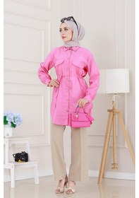 Resim Sevitli Cep Kapaklı Beli Bağcıklı Tunik-pembe-5155 Pembe 