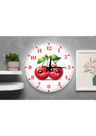 Resim Kiraz Desenli Duvar Saati Çocuk Odası Dekoratif Sessiz Mekanizma 40 Cm Bordo 