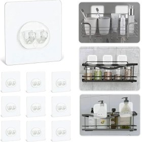 Resim Misda Store Banyo 10'lu Güçlü Kendinden Yapışkanlı Kancalar, Köşe Rafı Duş Kancası, Su Geçirmez Askı Raf Tutucu Yapışkanlar, Şeffaf 