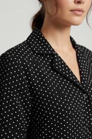 Resim Kadın Pijama Takımı%100 Pamuklu Desenli Kısa Kollu Düğmeli Gömlek Kısa Şortlu Rahat Kesim Takım 