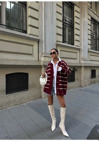 Resim Lymens Rahatlık Ve Şıklıkta Sınır Tanımayan Çizgili Oversize Akrilik Hırka Bordo 