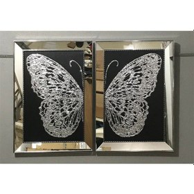 Resim Ayna Çerçeveli Gümüş Simli Kelebekli Set Tablo 
