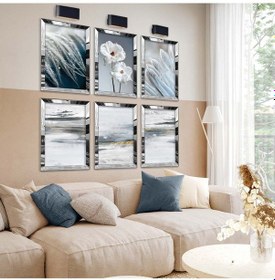 Resim Beyaz Tüy Ve Beyaz Çiçek 6'lı Pleksi Kenar Mdf Tablo Seti 