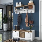 Resim Rani P2 Modern Portmanto Ayakkabılık ve Duvar Askısı Vestiyer M1 Renk: Beyaz - Sepet Ceviz 