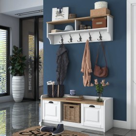 Resim Rani P2 Modern Portmanto Ayakkabılık ve Duvar Askısı Vestiyer M1 Renk: Beyaz - Sepet Ceviz 
