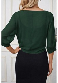 Resim Efnaz Style Kadın Fakir Kollu Önden Bağlamalı Kısa Şifon Bolero Ceket Yeşil 