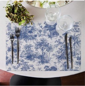 Resim Saklı Bahçe - Mavi Kumaş Amerikan Servis 4'lü Set Keten Kumaş Ulusl. Yıkama Ve Solmama Sertifikası Çok Renkli 