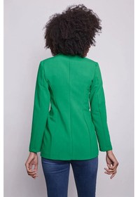 Resim Kadın Düğme Detaylı Uzun Kol Şık Ofis Süs Cep Kapaklı Kumaş Blazer Ceket-benetton Yeşil B.yeşili 