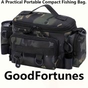 Resim 1 Adet Çok Fonksiyonlu Olta Çantası & Outdoor Bel/Omuz Çantası - Fermuarlı Dönüştürülebilir Crossbody, Balıkçılık, Avcılık ve Seyahat için Oxford Kumaş - Yan Cep ile Kompakt Tasarım, Olta, Araçlar, Şişeler vb. İçin, Retro Geometrik Desen, Güçlendirilmiş Dikiş, Maceraperestler için Temel Ekipman 