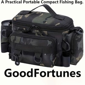 Resim 1 Adet Çok Fonksiyonlu Olta Çantası & Outdoor Bel/Omuz Çantası - Fermuarlı Dönüştürülebilir Crossbody, Balıkçılık, Avcılık ve Seyahat için Oxford Kumaş - Yan Cep ile Kompakt Tasarım, Olta, Araçlar, Şişeler vb. İçin, Retro Geometrik Desen, Güçlendirilmiş Dikiş, Maceraperestler için Temel Ekipman 