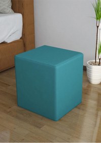 Resim Modilayn Puf Kare Tabure Kare Puf Ahşap Iskeletli Kadifemsi Kumaşlı Tabure 