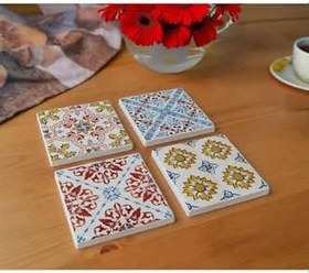 Resim Osmanlı ve Çini Desenli Doğal Taş Bardak Altlığı - El Yapımı 4'lü Set 